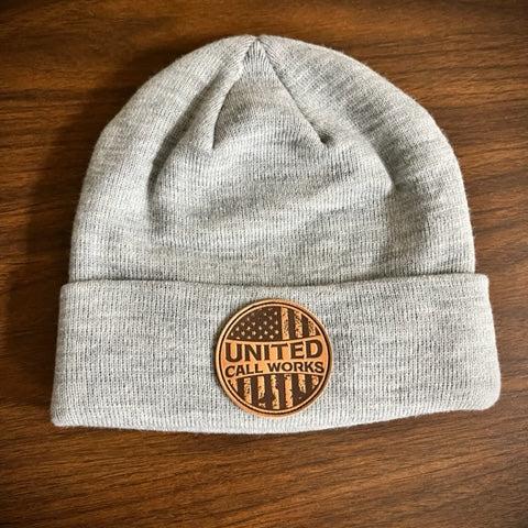 Grey Beanie with Leather Patch