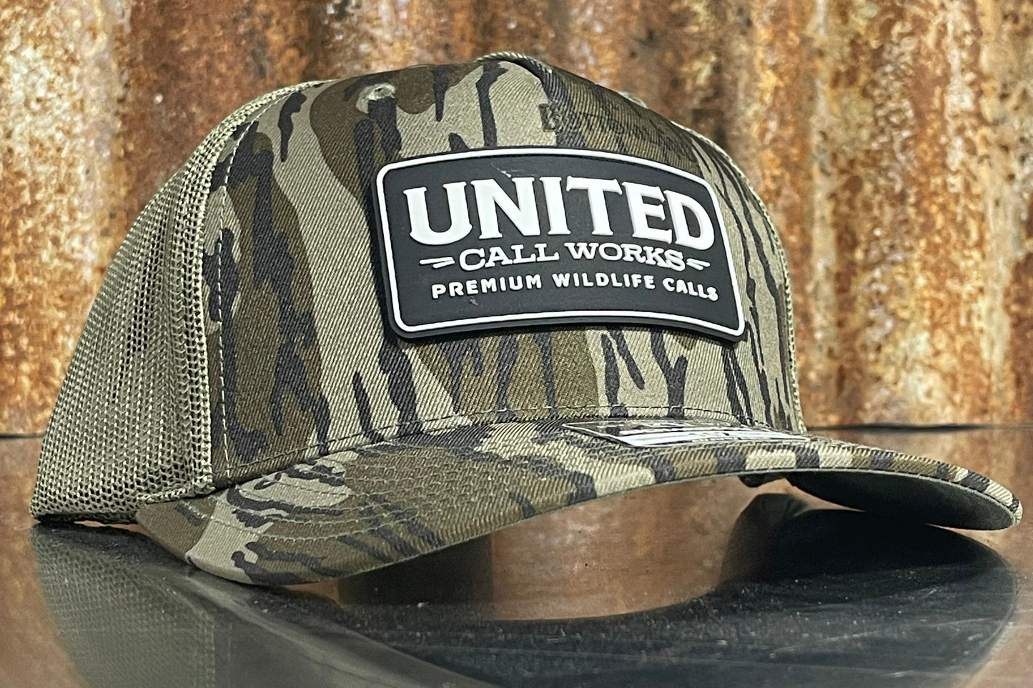 Mossy Oak Original Bottom Land / Tan Richardson 112 Hat with Black and White PVC Patch