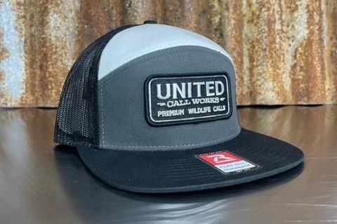 Black/White/Grey / Black Richardson 7 Panel Trucker Hat with Black and White Stitched Patch