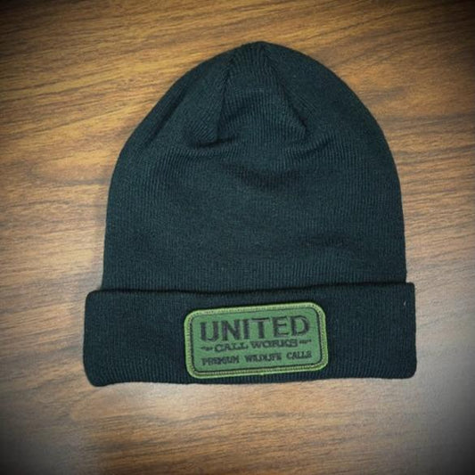 Black Beanie with Black and Green Stitched Patch