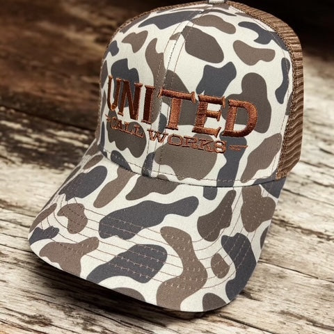 Copper Plated / Brown Old School Camo Trucker Hat