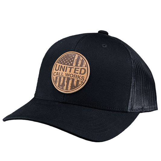 Black Yupoong Trucker – Leather Merica Patch